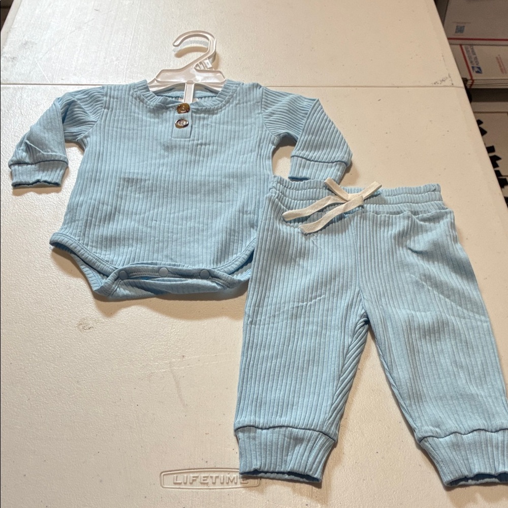 Light Blue Ribbed Baby Outfit